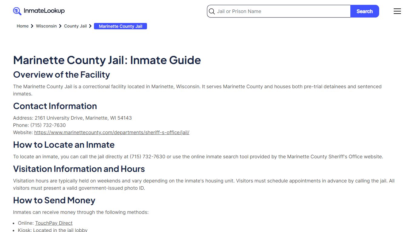 Marinette County Jail Inmate Search - Inmate Lookup