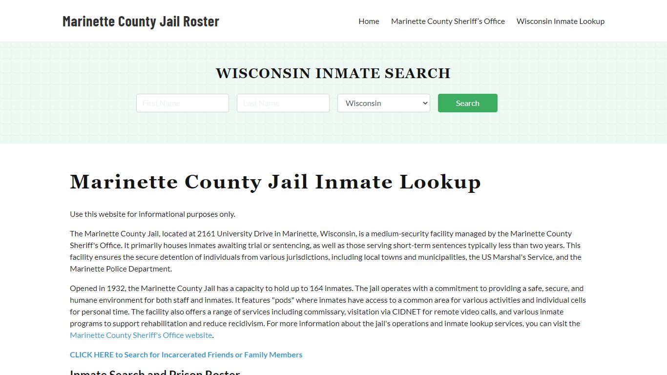 Marinette County Jail Roster Lookup, WI, Inmate Search