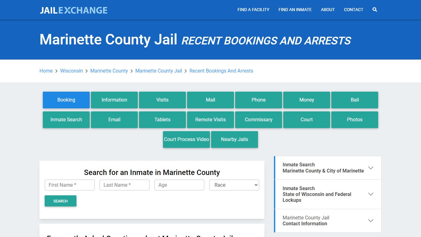 Marinette County Jail Recent Bookings And Arrests - Jail Exchange