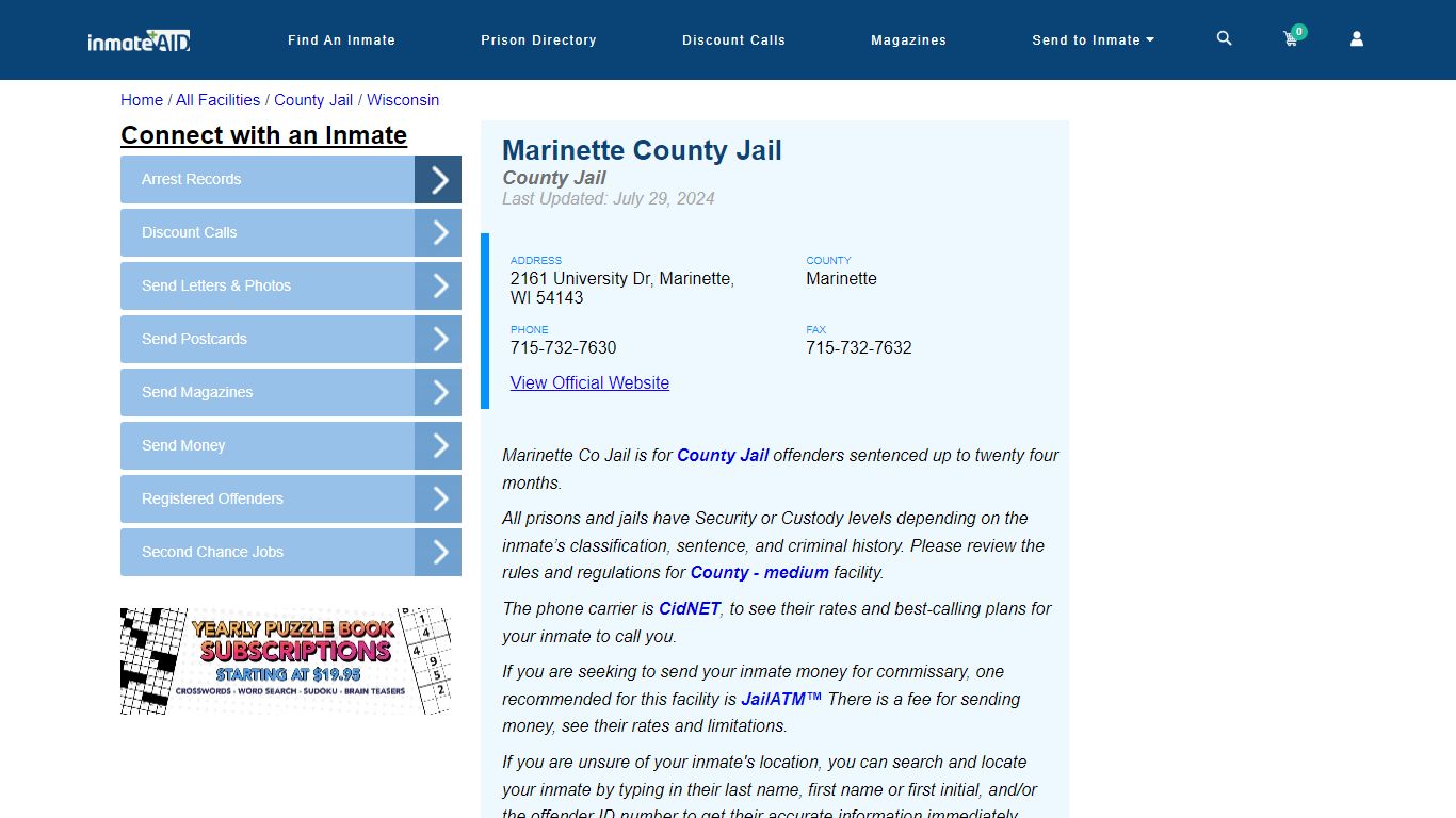 Marinette County Jail - Inmate Locator