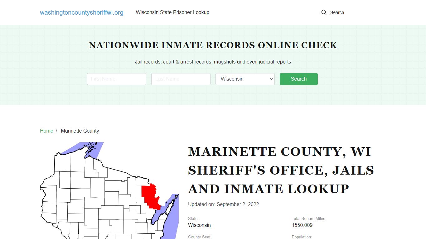 Marinette County WI Sheriff's Office, Jails and Inmate Lookup